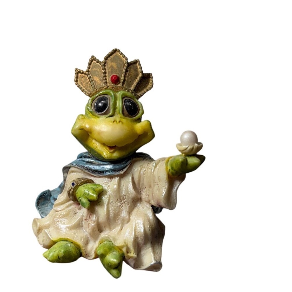 Youngs Inc Frog Prince Figurine King with Crown Cape and Pearl Resin Statue